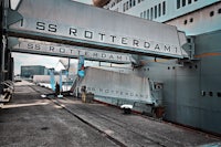 a ship docked at a dock