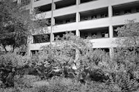 a black and white photo of an abandoned building