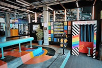 a room with a colorful floor
