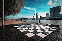 a chess board in the middle of a city