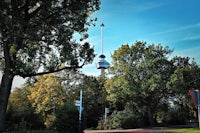 a tall tower in the middle of a park