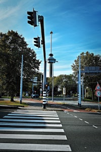 a street with a traffic light and a crosswalk