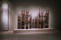 a display of sculptures in a museum