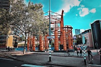 a wooden structure on a city street